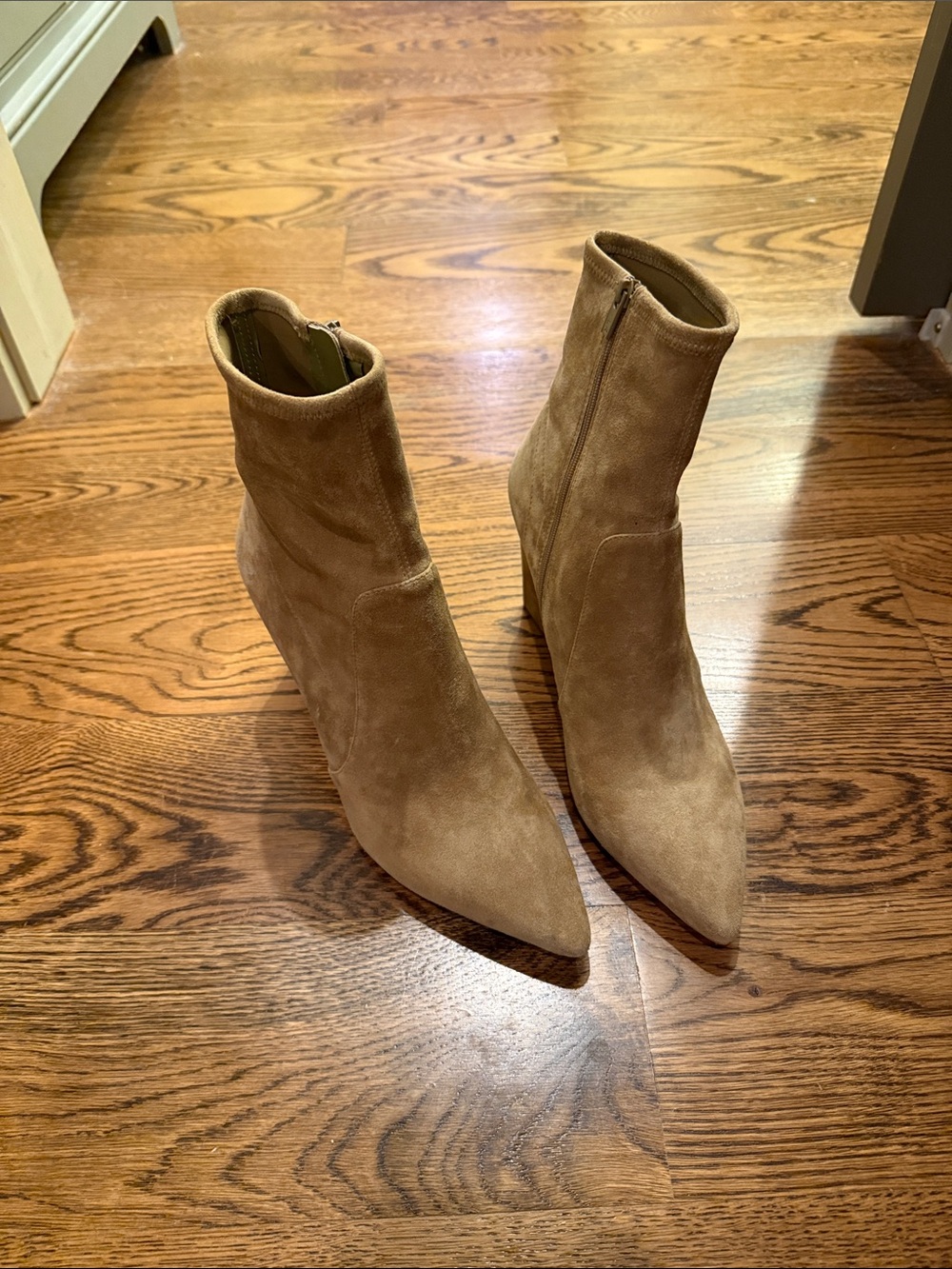 Loeffler Isla Taupe Suede Pointed-Toe Ankle Boots